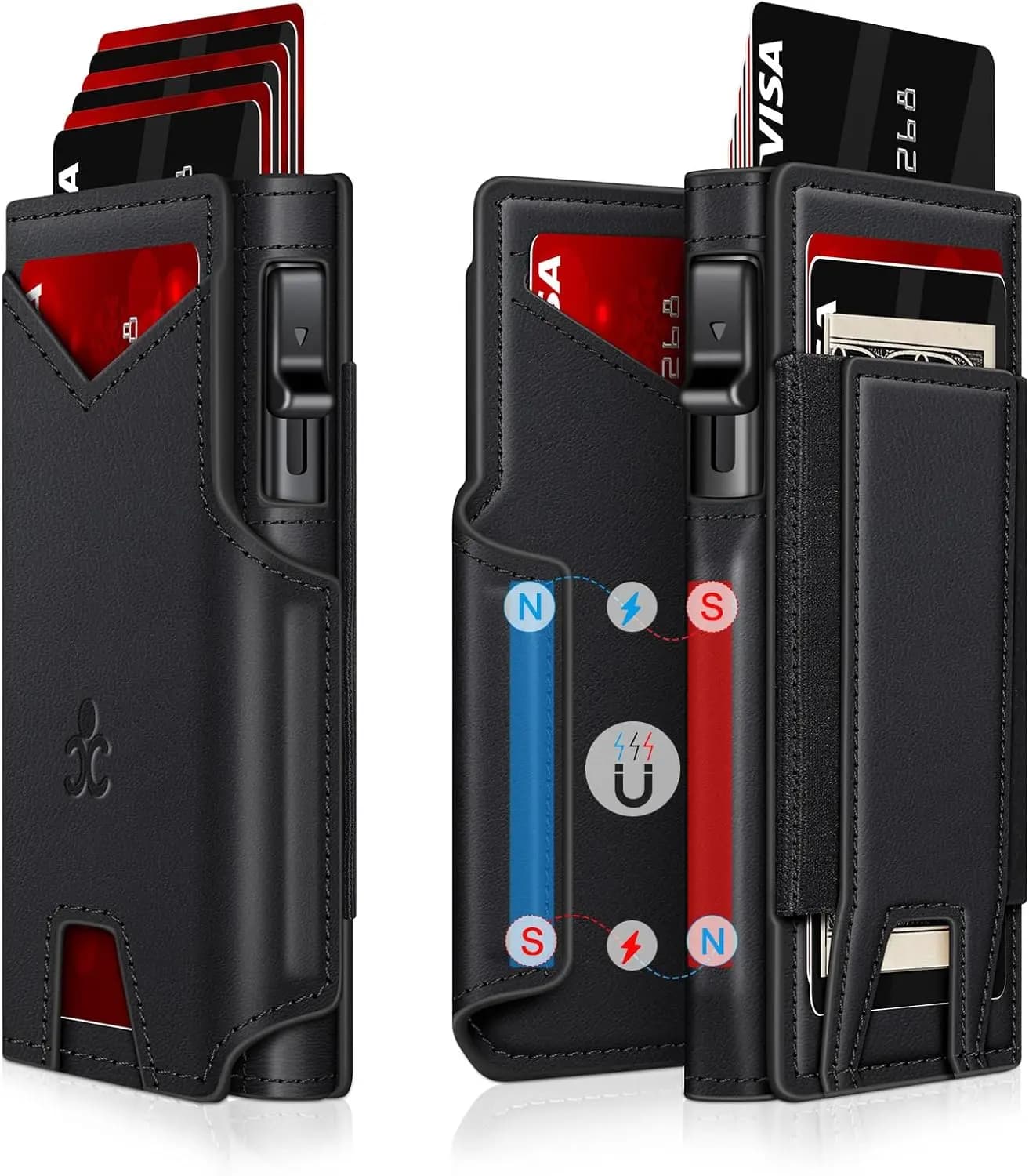 Portafoglio Sottile con Blocco RFID per Uomo, con Porta Carte Pop-Up, Finestra per Documenti e Scomparto per Contanti - Design Compatto in Alluminio