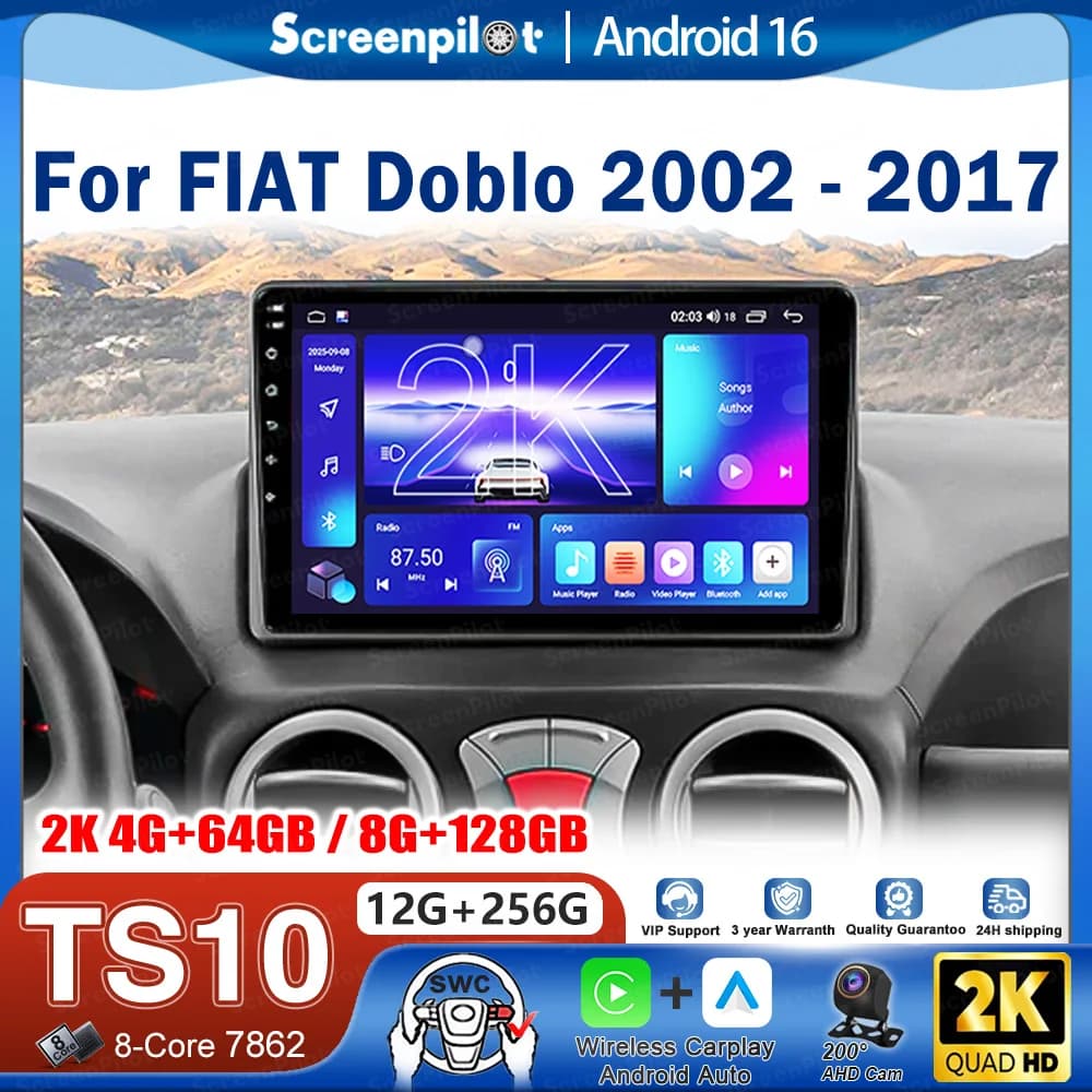 For FIAT Doblo 2002 2003 2004 2005-2017 Android 16 Stereo Head Unit Car Radio Multimedia Video Player 8 Core GPS 2K QLED WIFI