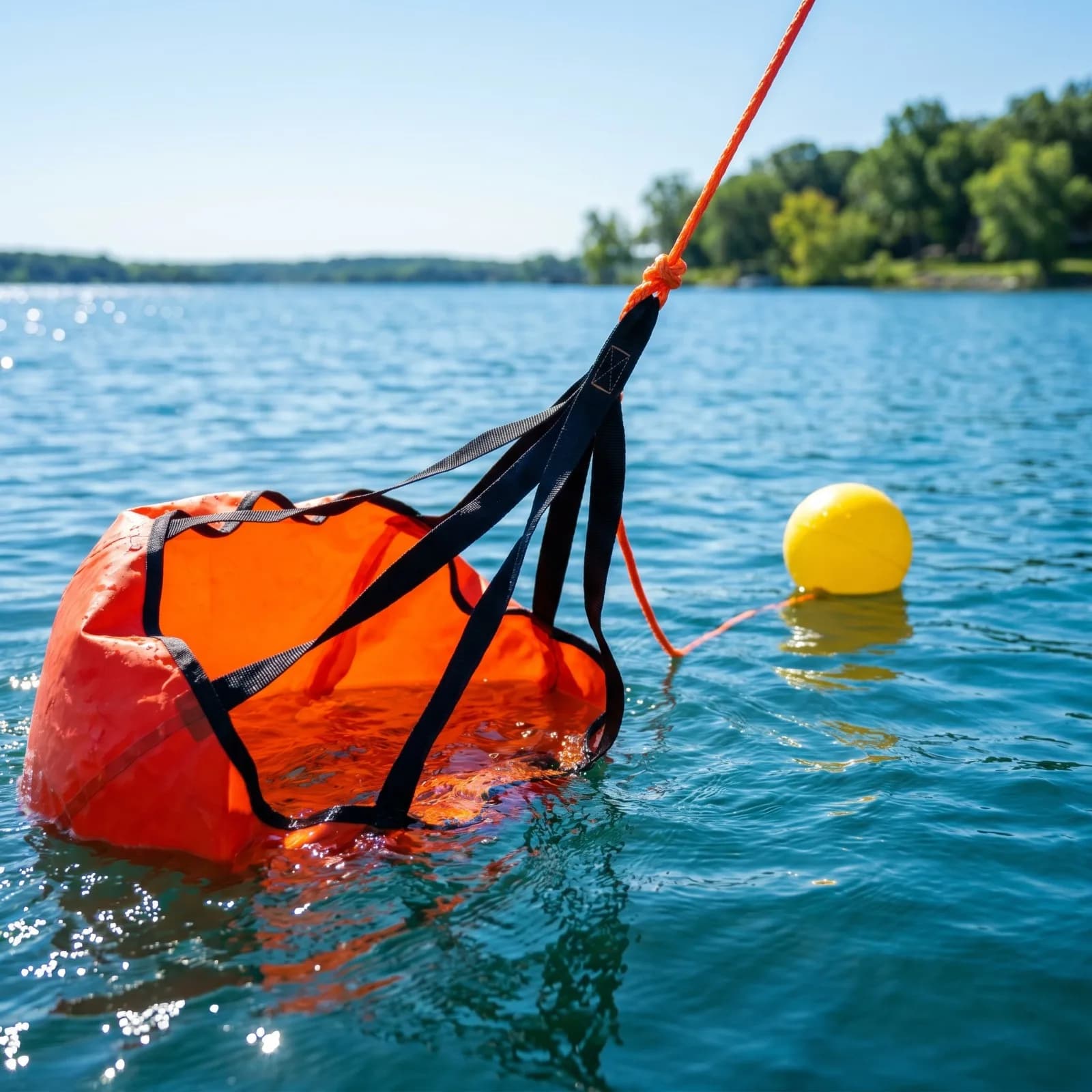 PVC Drift Sock Sea Anchor Kit with 29.5ft Nylon Rope & Clips, Perfect for Kayak, Canoe and Small Boat Drift Fishing