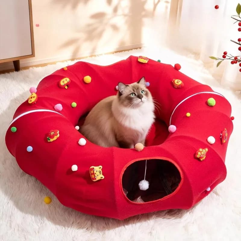 Cuccia a tunnel per gatti, a forma di ciambella, per gatti da interno fino a 9 kg, lavabile e sfoderabile, adatta anche per cani, gattini, cuccioli e conigli.