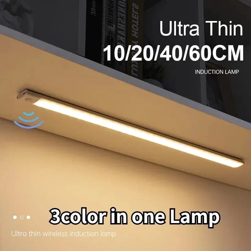 Luce notturna Sensore di movimento Luce USB wireless sotto l'armadio Luce per armadio Camera da letto Guardaroba Illuminazione interna 3 colori in una lampada