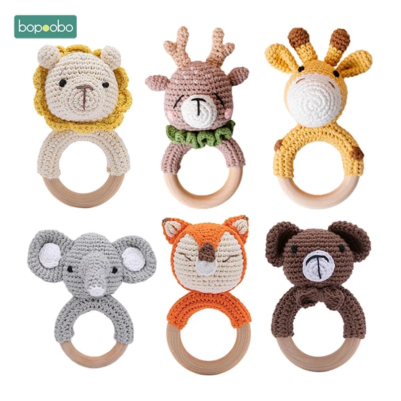 Bopoobo 1pc sonagli per bambini Crochet Bunny sonaglio giocattolo anello in legno Baby massaggiagengive roditore Baby Gym sonagli mobili giocattoli educativi per neonati