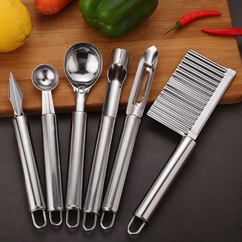 6Pcs Stainless Steel Kitchen Gadget Set Fruit Knife Coring Device Carving Knife Watermelon Digging Spoon Potato Peeling Limited