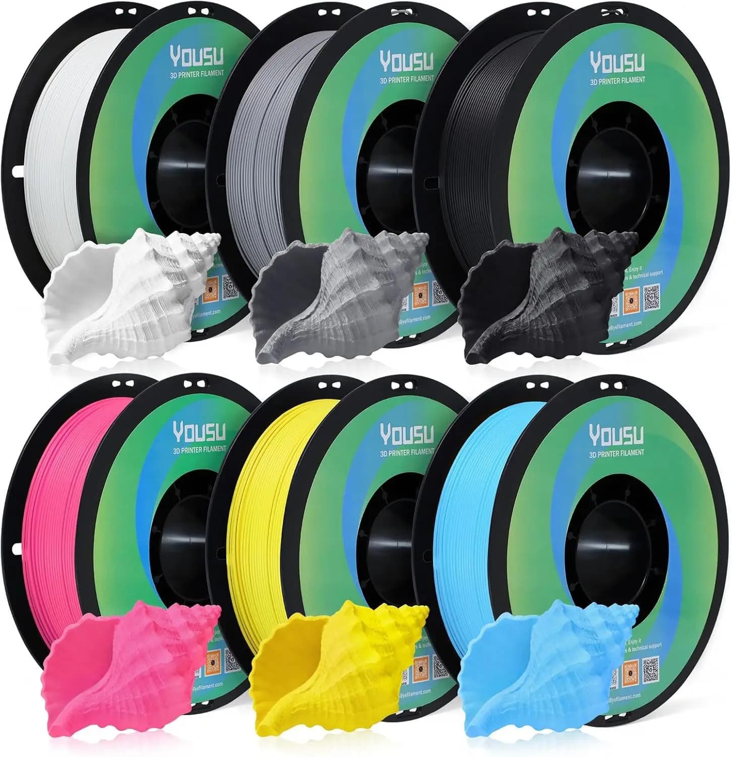 Filamento PLA Opaco 1.75mm, Set 6 Colori da 1KG Ciascuno, Precisione Dimensionale +/- 0.02mm, per Stampanti 3D FDM