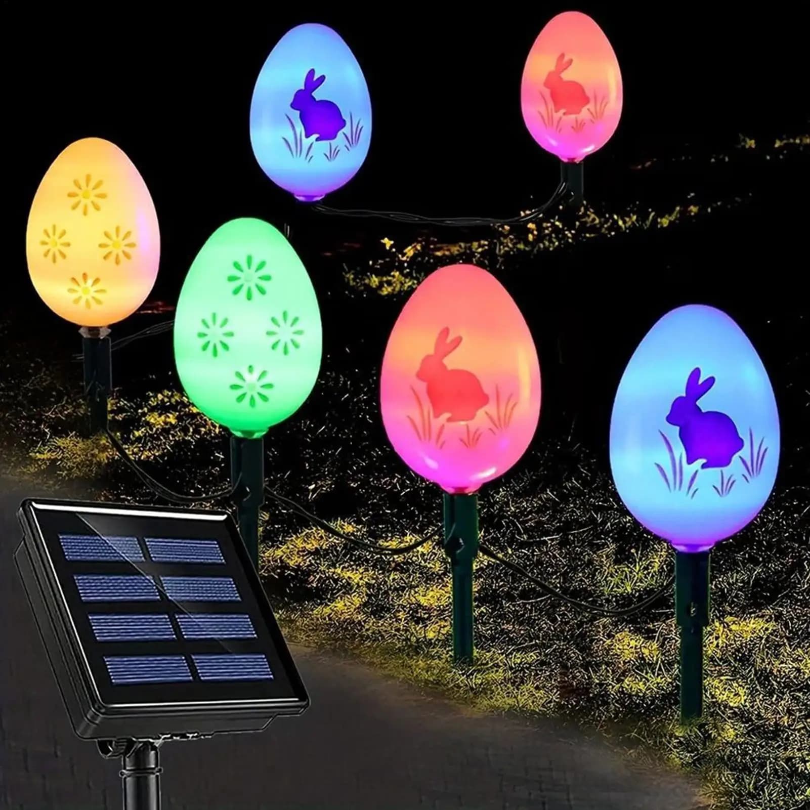 Luci solari pasquali con picchetti da 3,5 m, 10 luci, luci a stringa colorate a forma di uovo di Pasqua per giardino, cortile, vialetti