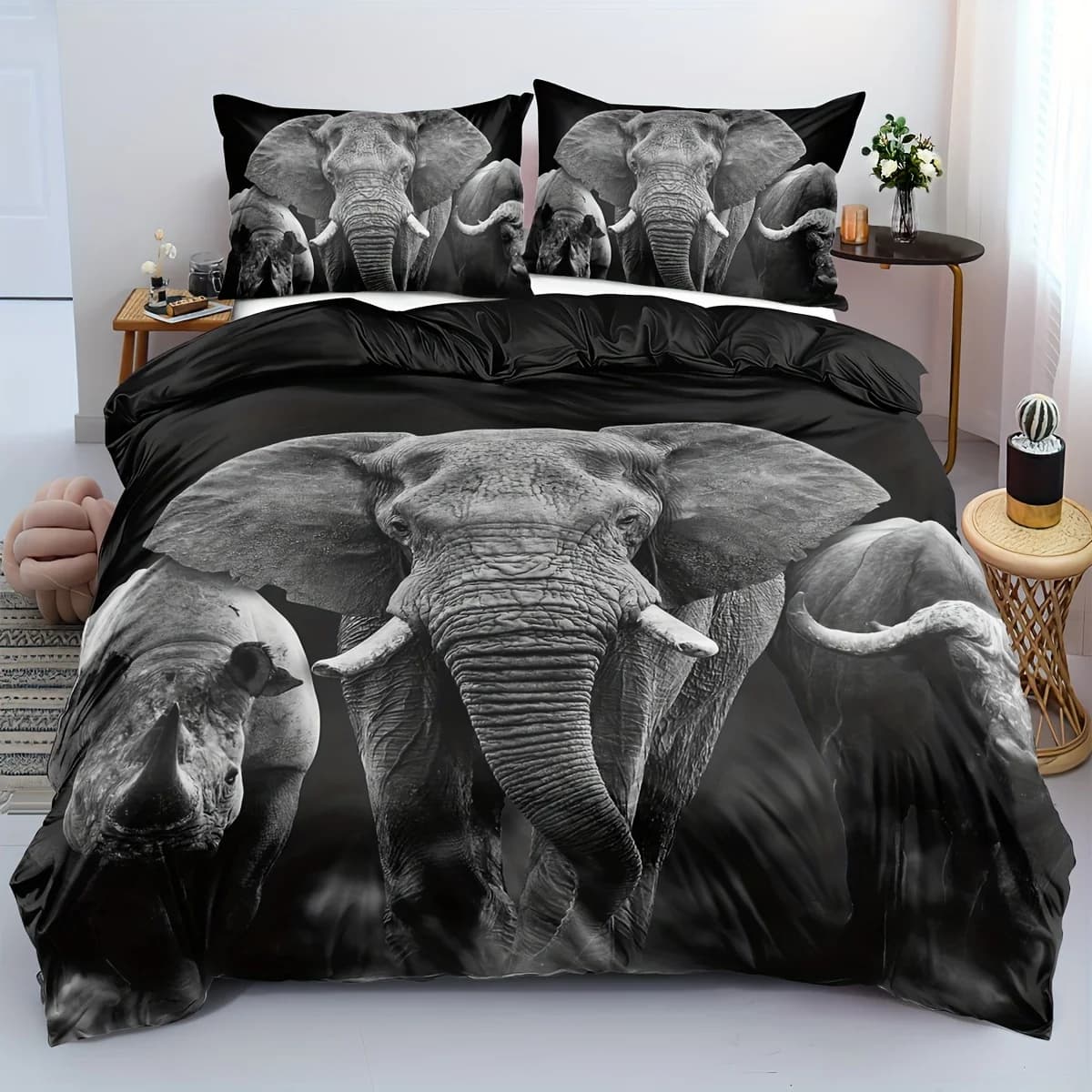 2/3 pezzi, set di biancheria da letto con elefante morbido e confortevole, copripiumino con elefante, set di biancheria da letto con motivo animale, doppia dimensione con elefante 3D