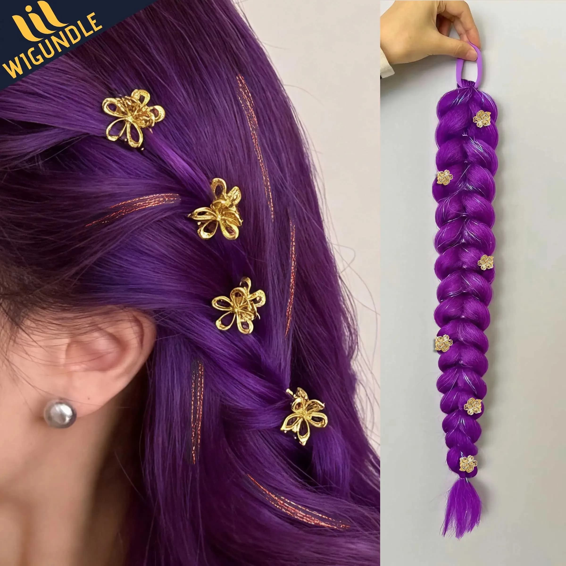 Coda di Cavallo Sintetica Viola Ru mi, Acconciatura per Costume, Coda di Cavallo Lunga 26 Pollici con Clip per Bambine, Halloween, Natale