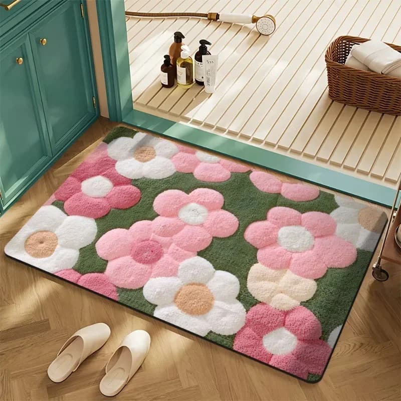 Floral Pattern Bathroom Absorbent Mat Soft And Ultra Comfortable Entrance Hallway Bathroom Doormat Home Decor