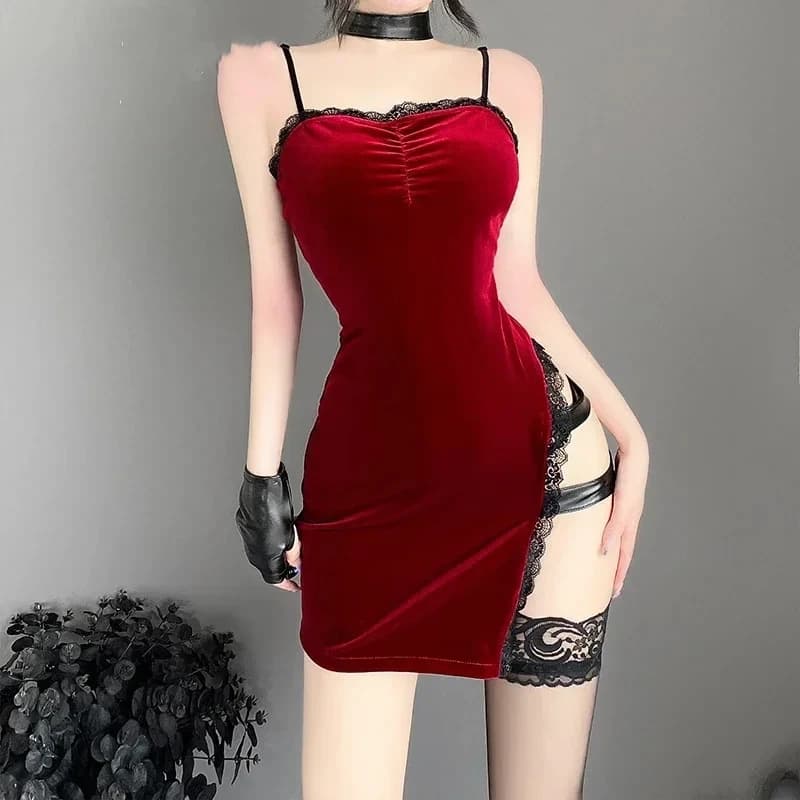 Movie Ada Wong Cos Heroine Secret Service Spy Dress Uniform Halloween Women Red Lace Outfits Cosplay Costume 2026