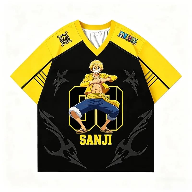 One Piece Luffy Vinsmoke Sanji 00 No 00 V neck Football Jersey 3D Print Anime T Shirt Y2K Retro Streetwear For Men Women