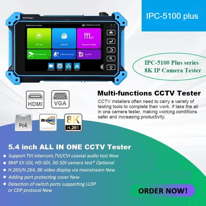 Tester CCTV IPC-5200/5100 per Telecamere IP 8K, Test HDMI VGA 8MP AHD CVI TVI, Tester per Cavi UTP, Tester per Telecamere IP