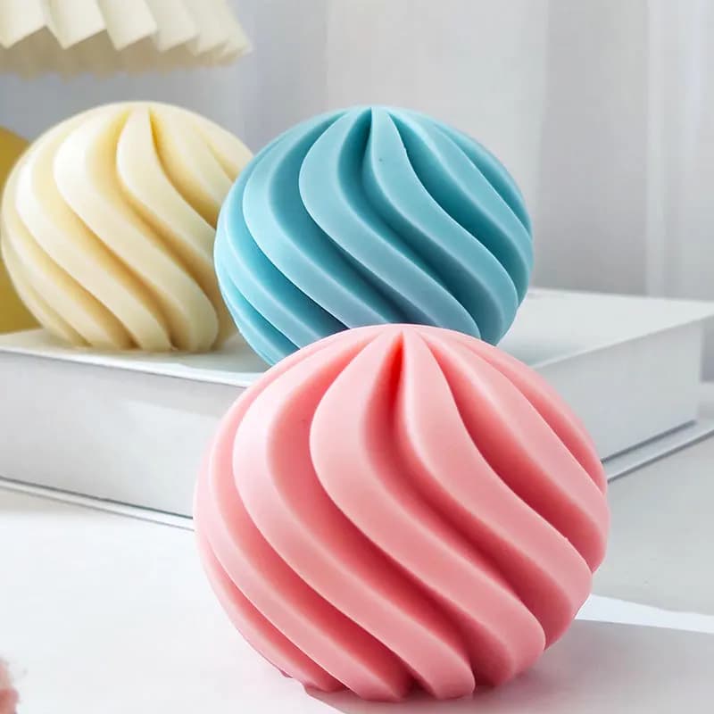 3D Swirl Ball Candle Mold Geometric Sphere Spiral Silicone Molds Unique Wavy Modern Twirl Round Candles Mould