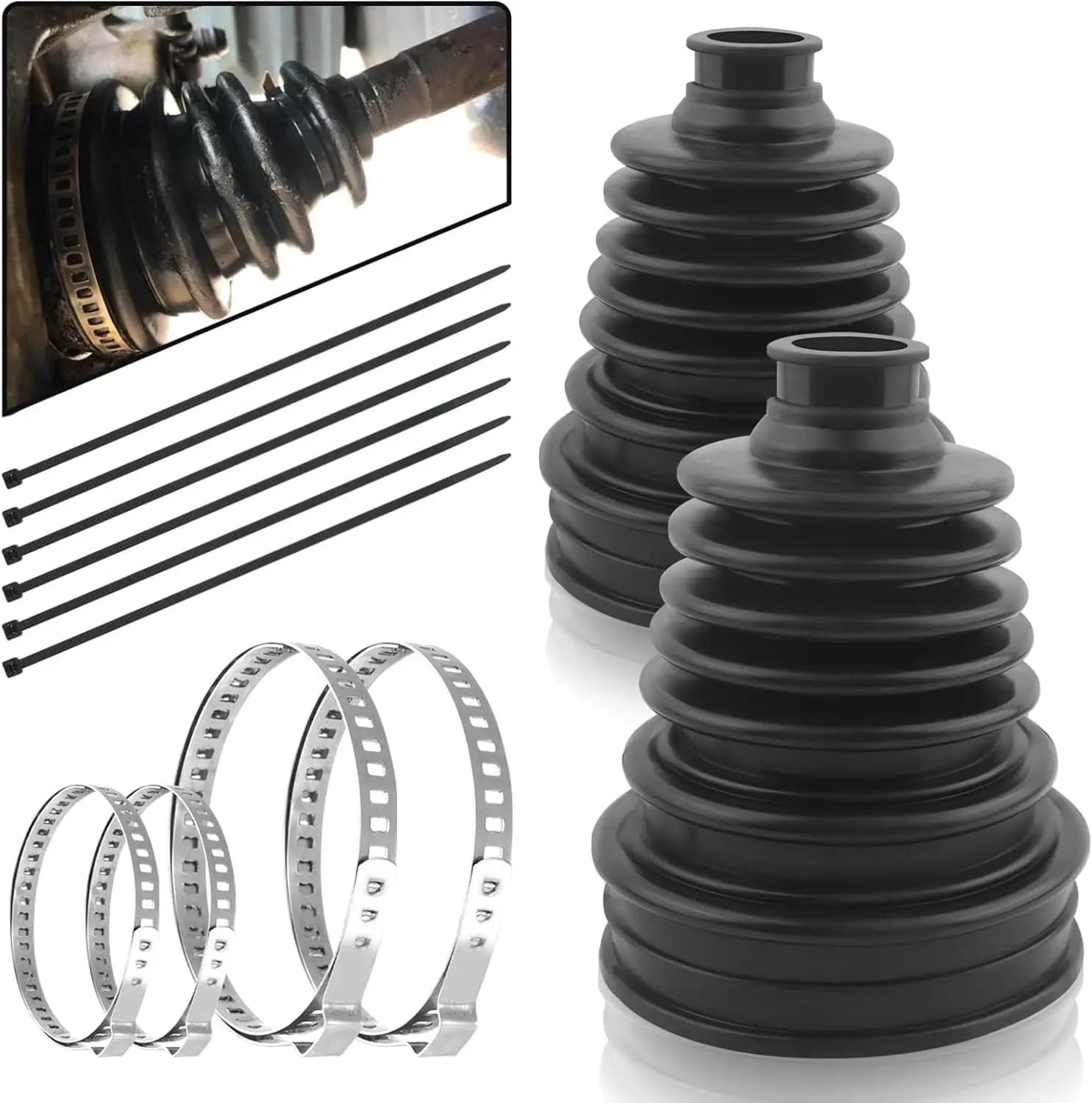 Kit di riparazione universale per cappucci CV da 2 pezzi con 4 morsetti in acciaio inossidabile e 6 fascette stringicavo, protezione impermeabile e antipolvere per l'asse, per la maggior parte delle auto