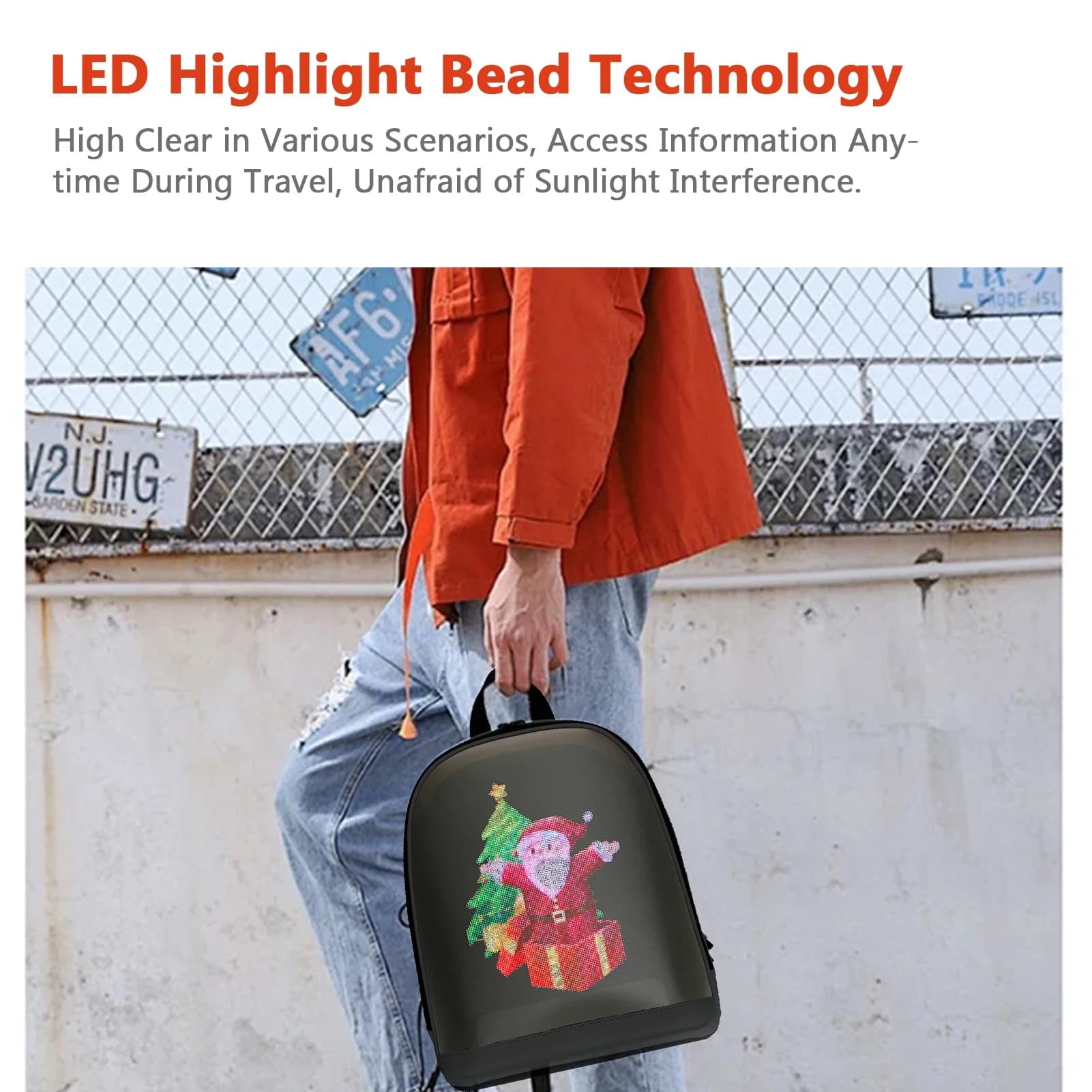 Zaino LED Bluetooth con Schermo P2.75 64x64, Alimentazione USB, Design in Nylon Oxford per Festival Musicali e Feste