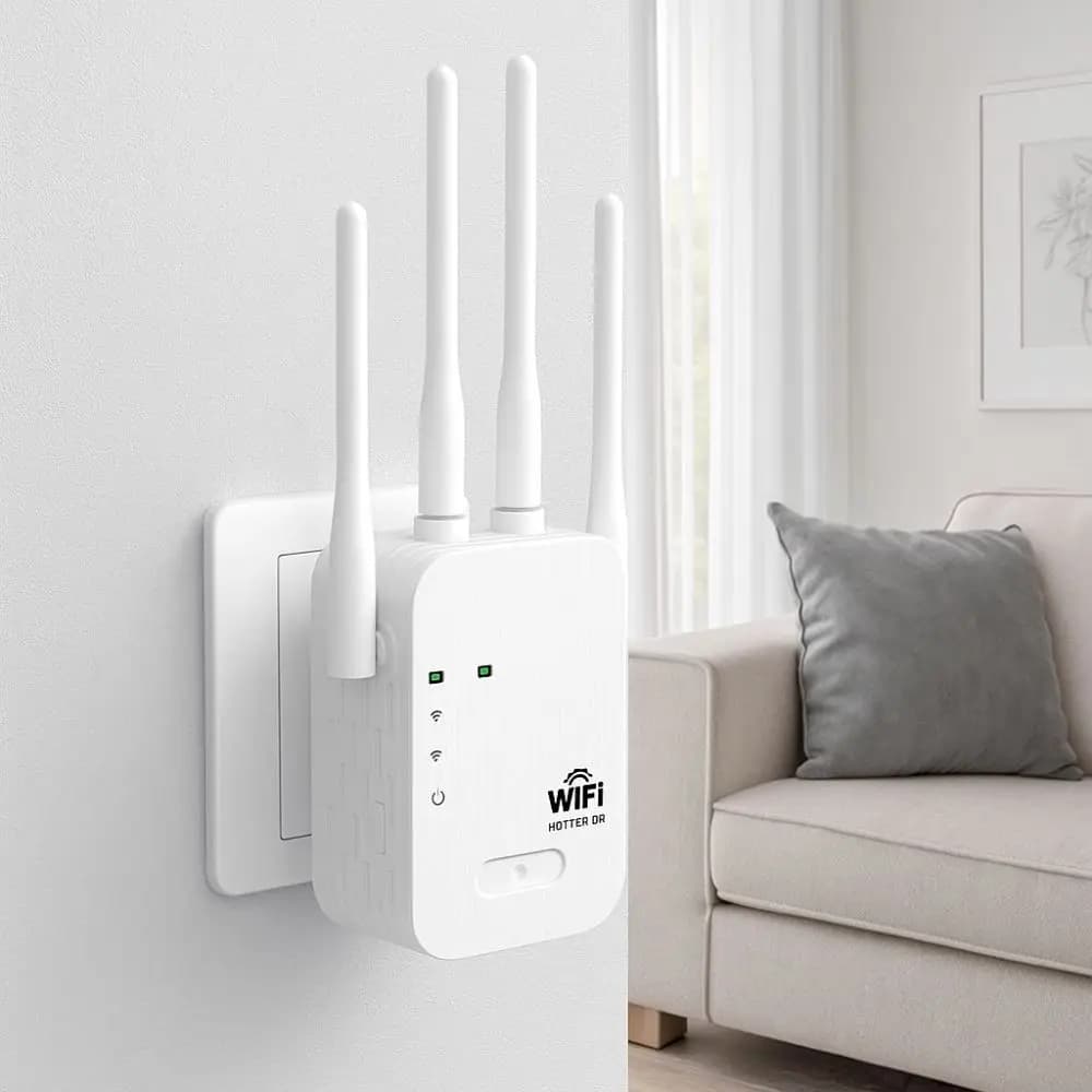 Ripetitore WiFi Anti-interferenza con 4 Antenne, Amplificatore WiFi Stabile ad Alta Velocità, Dual Band con Dissipazione del Calore, Estensore WiFi per Streaming