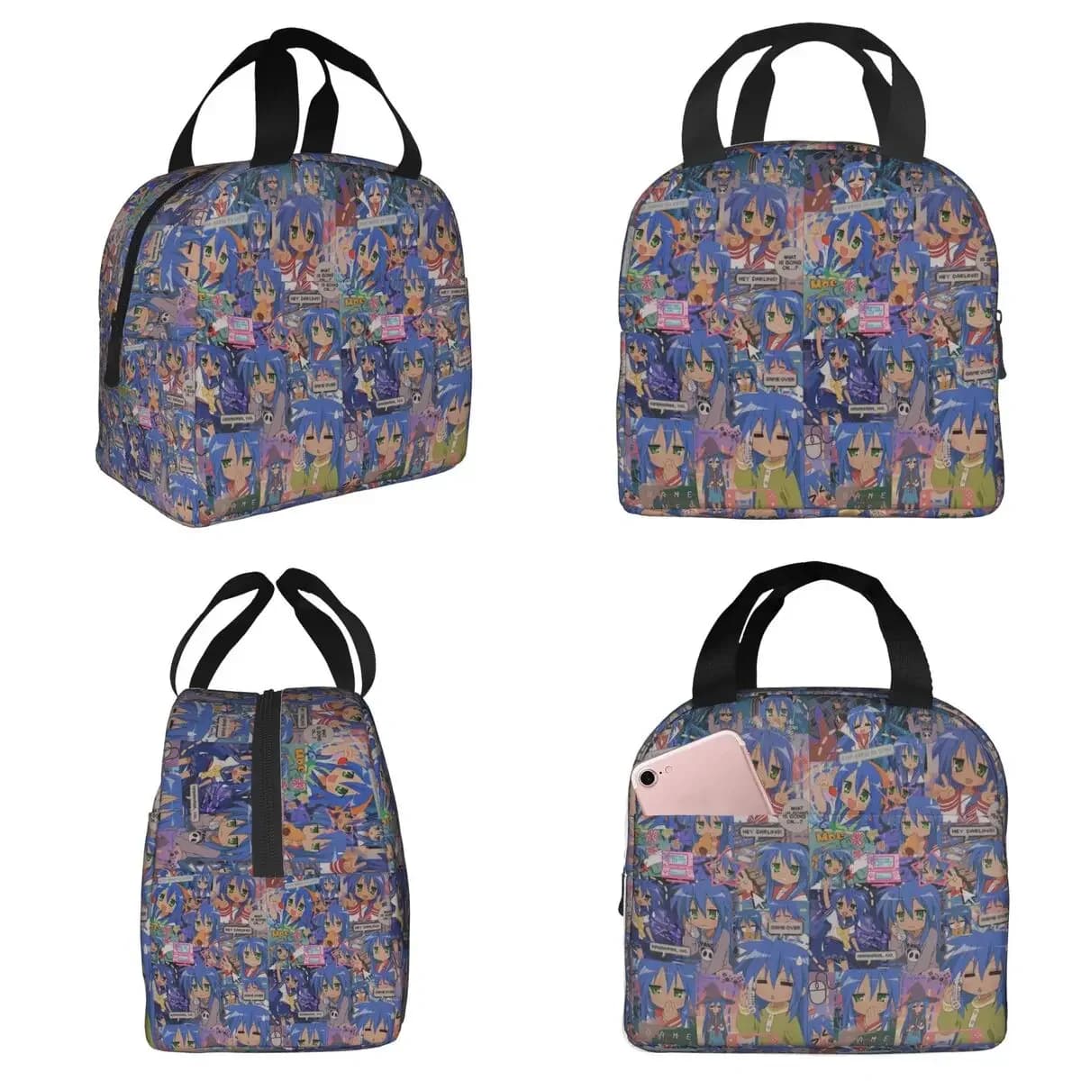 Lucky Star Campus Anime Cartoon Insulated Lunch Bag for Kids School Cooler Thermal Food Box Tote Leakproof Lunch Boxes Container