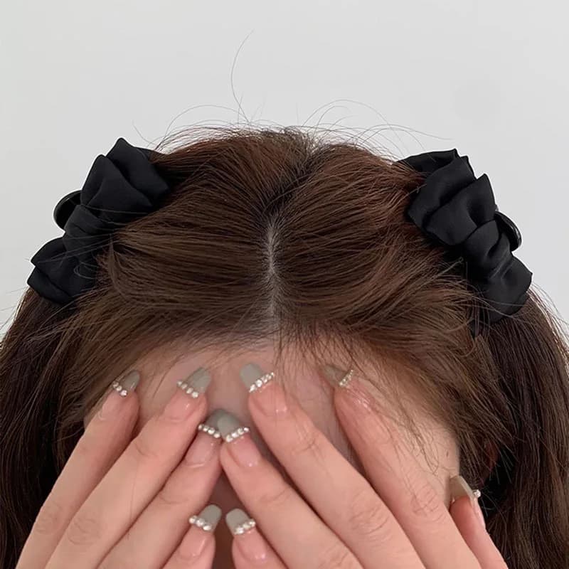 Black Bow Clip Small Side Fringe Hair Claw Princess Half Upstyle Hair Clips 2025 New Hair Accessories for Women 2Pcs/Set