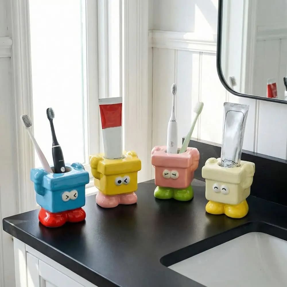 Portaspazzolino in Ceramica a Forma di Dopamina, Carino e Stabile, Portaspazzolino Decorativo da Tavolo per Spazzolini Manuali ed Elettrici