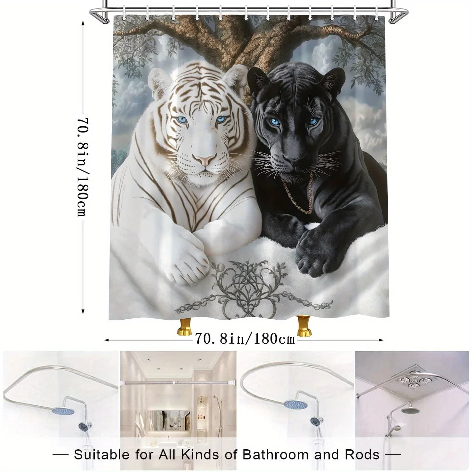 1 piece shower curtain - Majestic blue tiger in water with bright eyes Waterproof design