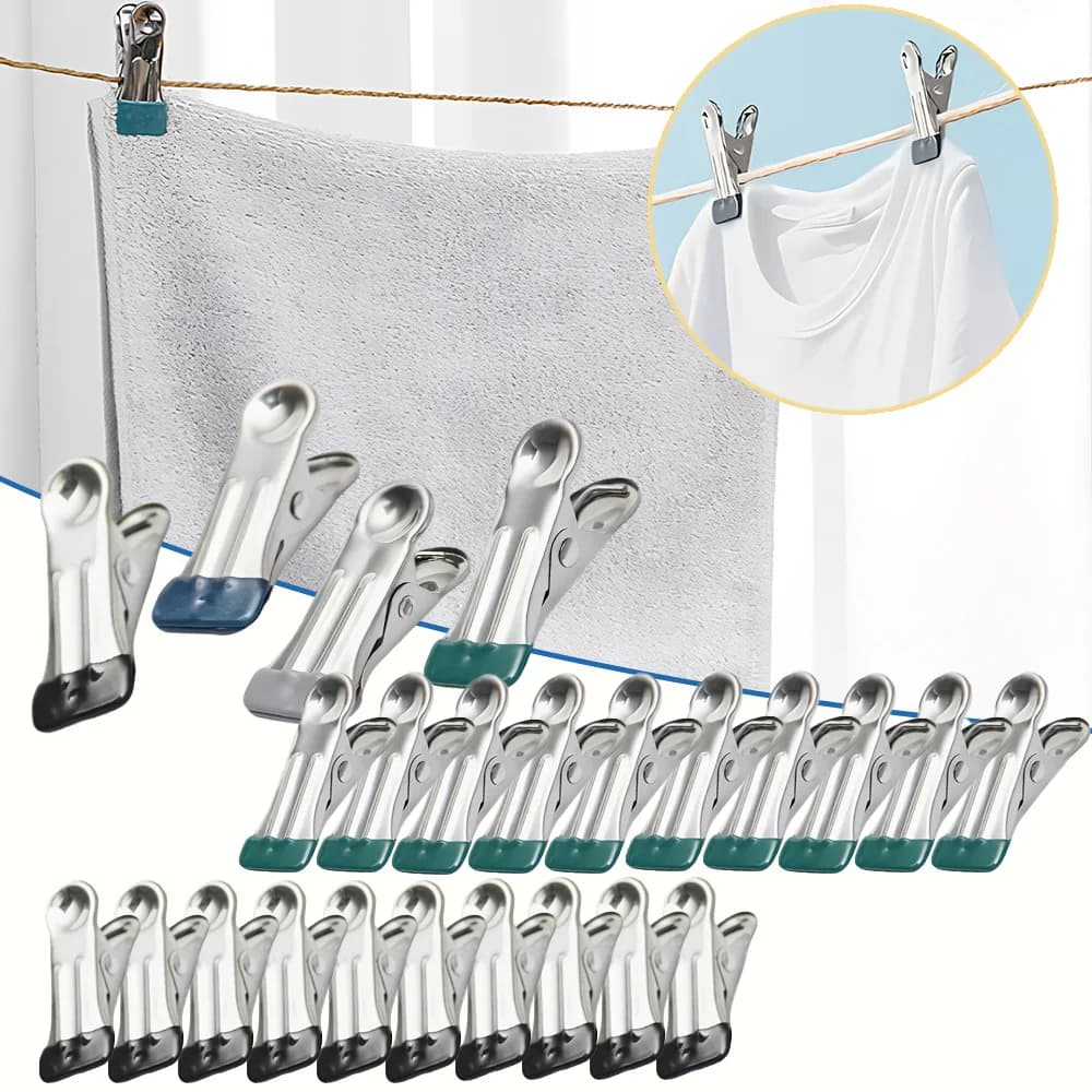Stainless Steel Clips - Durable Food Bag Clips For Kitchen, Food Storage, Photo Albums, Laundry, Socks, Clothes Drying