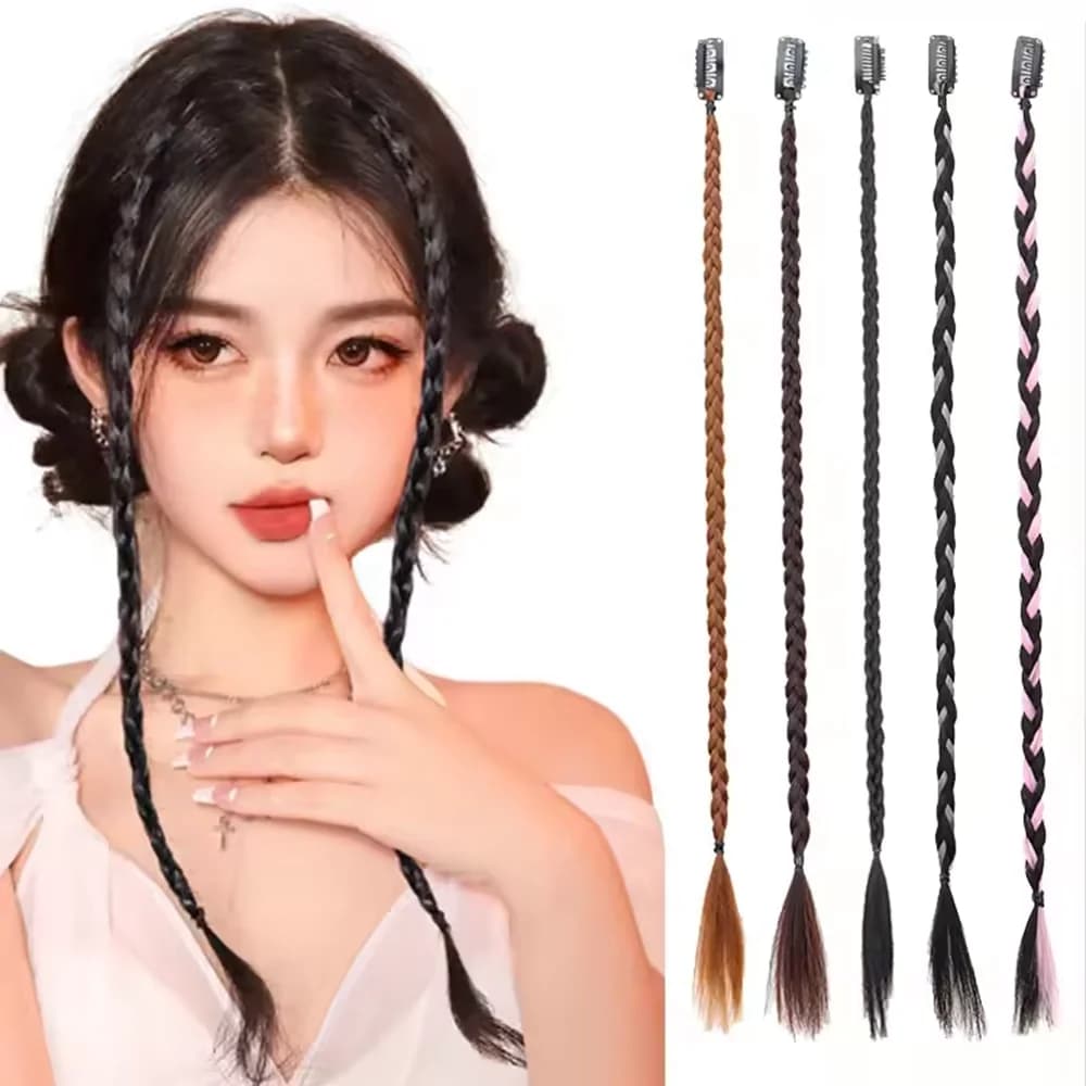 Parrucca sintetica a treccia da 2 pezzi con forte clip BB Y2k Spice Girl treccia da boxe coda di cavallo scatola leggera treccia coda di cavallo pezzo per le donne