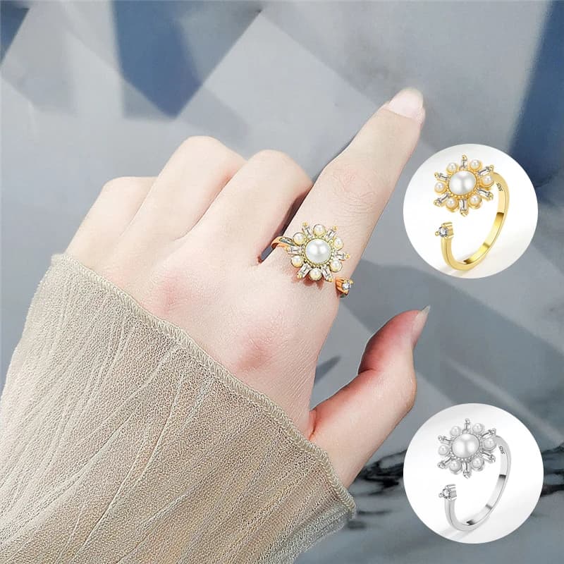Anello Antistress con Perla Artificiale, Gioiello di Lusso per Donne, Accessorio da Matrimonio, Regalo