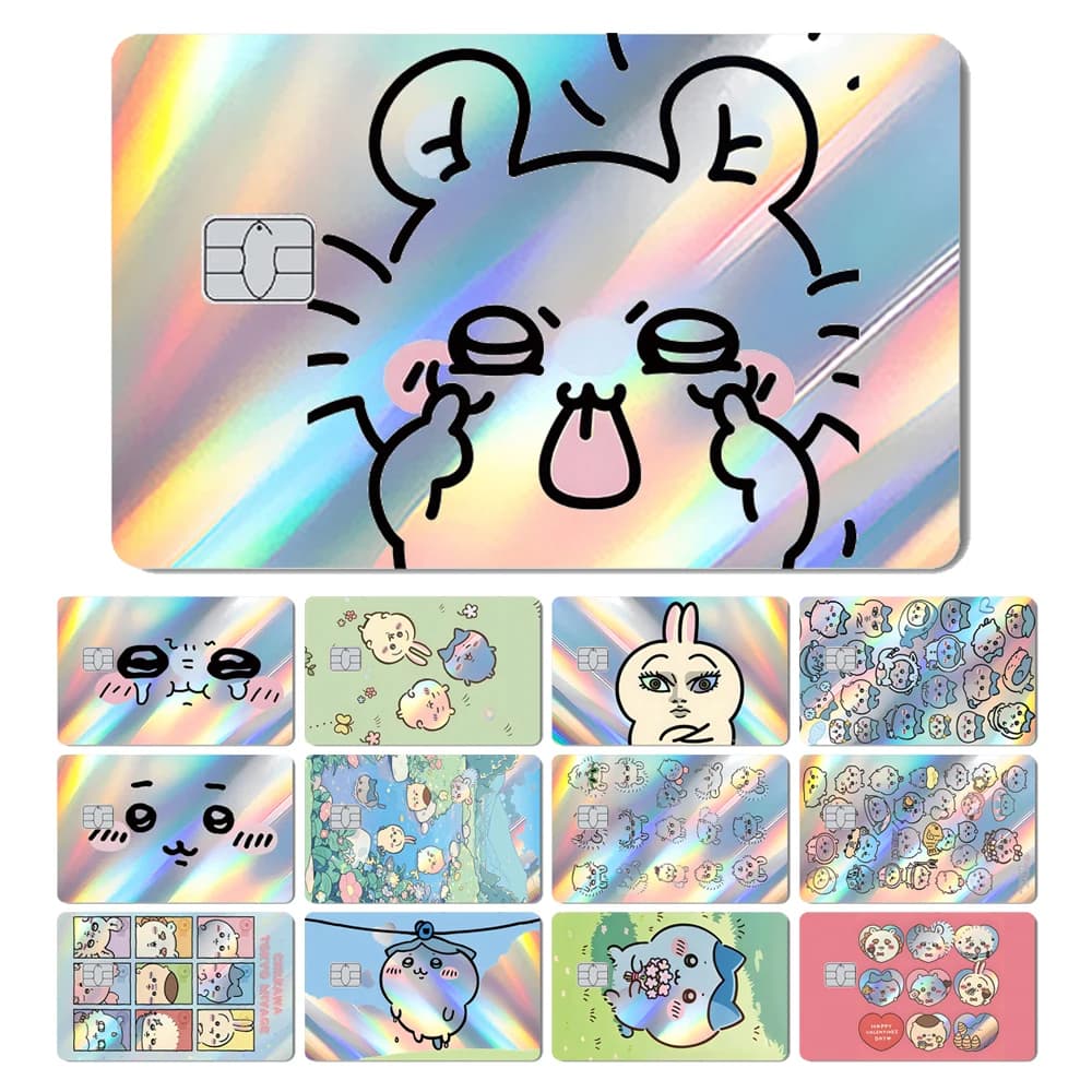 Magic Shark Cute Cartoon Meme Rabbit Cat Holographic Shinny Laser Front Sticker Film Skin for Debit Credit Card