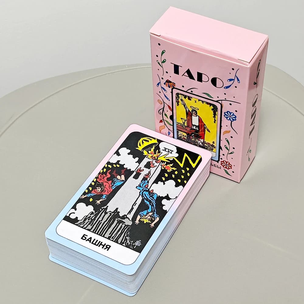 10.3*6 cm in lingua russa Tutorial Rider Waite Mazzo di tarocchi 78 pezzi Carte dei tarocchi a tema colore blu e rosa