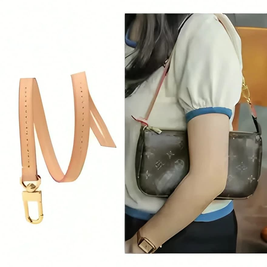 Vegetable Tanned Leather Short Shoulder Bag Strap Punching Adjustable Design Gold Metal Buckle Handbag Purse DIY Modification Accessories, Bag Not Included