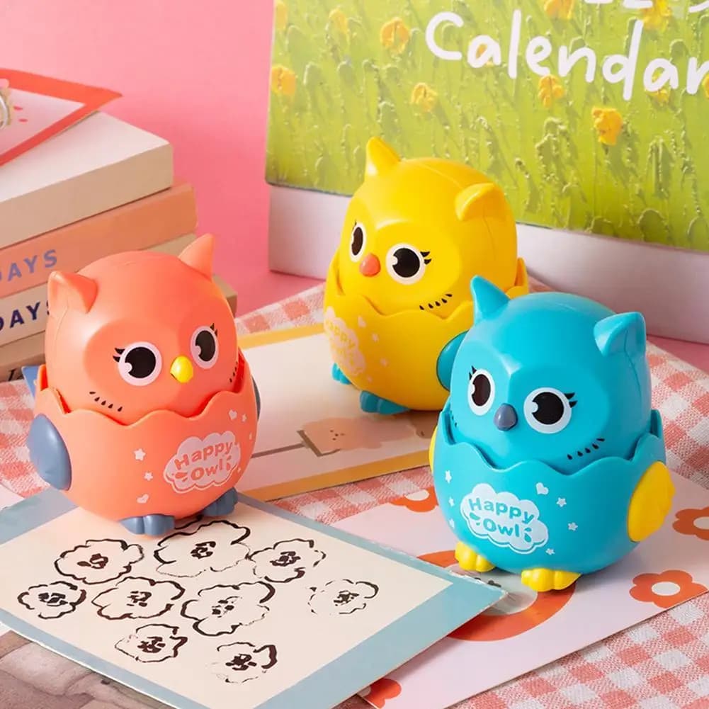 Giocattolo educativo per bambini: Gufo sensoriale interattivo a carica manuale con apertura a pressione, giocattoli scorrevoli per bambini e bambine