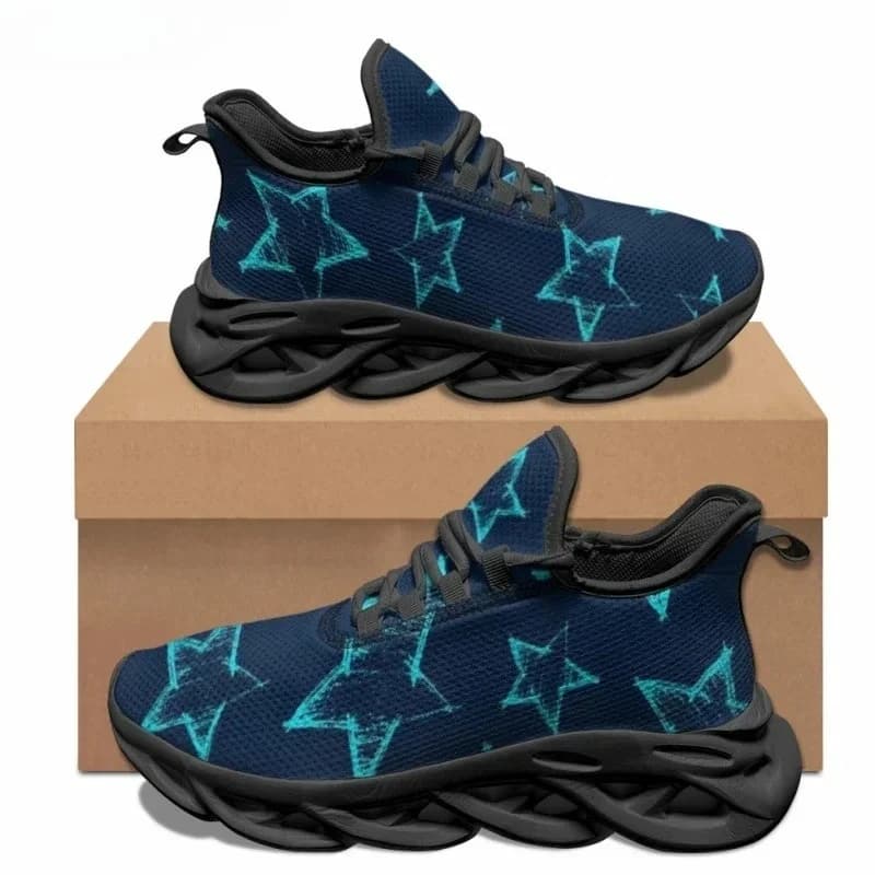Street Fashion Flat Shoes Star Pattern Design Casual Shoes Lace Up Sneakers Non-slip Travel Sports Running Shoes
