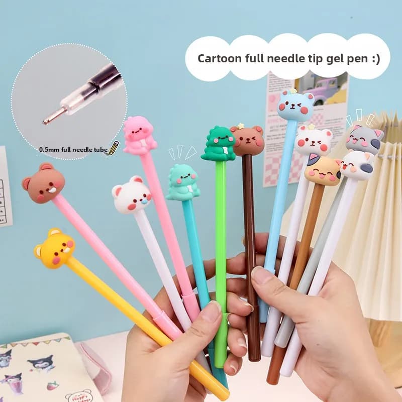 10 Pezzi/Lotto Penne Gel Carine a Forma di Orso, Gatto e Dinosauro, Penne Kawaii con Inchiostro Nero per Bambini, Scuola, Ufficio e Regali