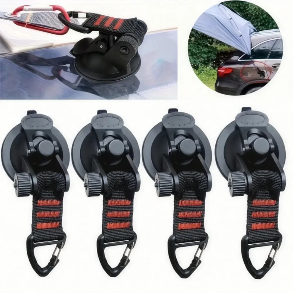 Set di 4 Ganci a Ventosa Robusti per Auto, Ganci di Fissaggio per Tende da Esterno, Ganci Resistenti per Tende da Campeggio, Teli, Moscheebele e Moschettoni