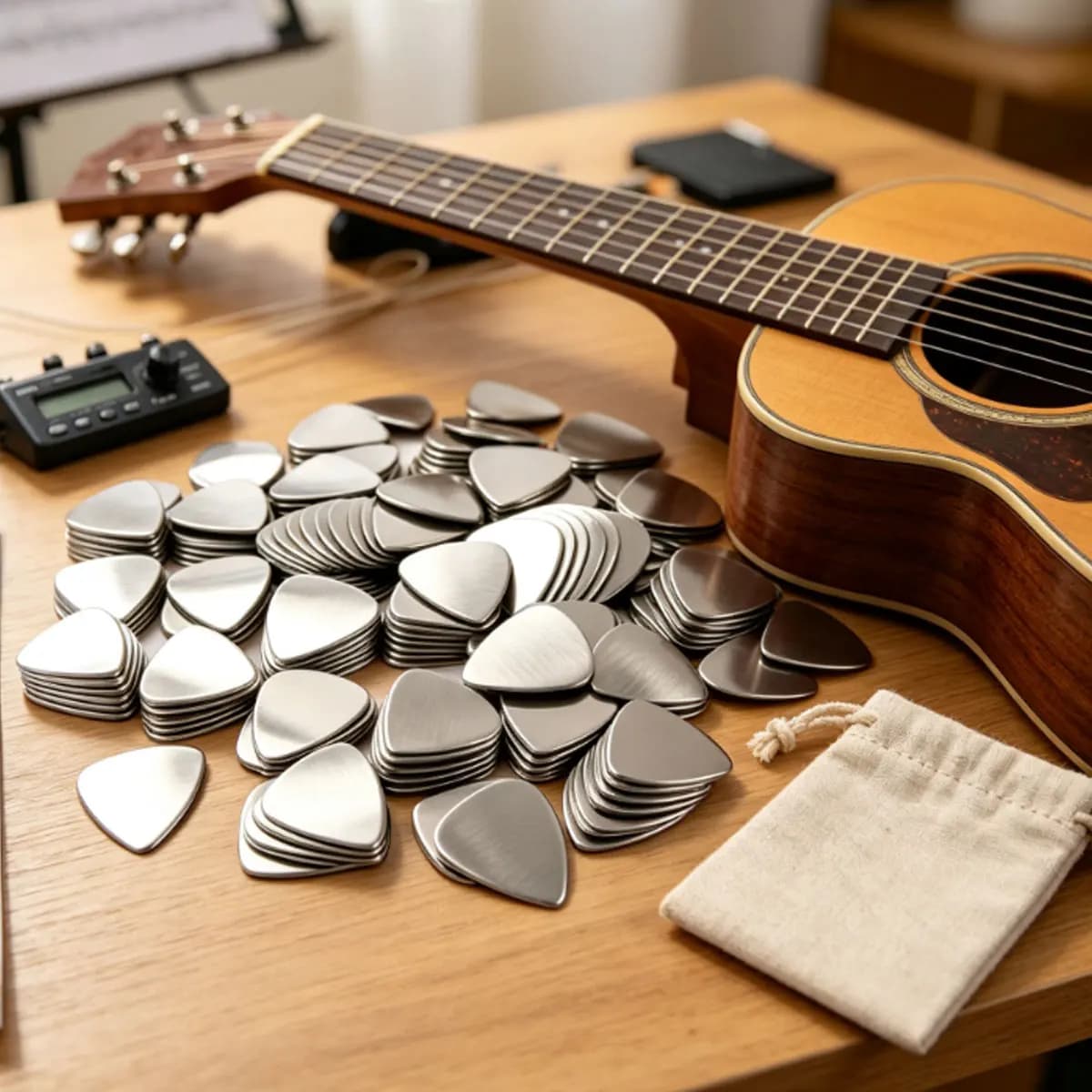 6/12Pcs Wear-Resistant Stainless Steel Guitar Picks – 0.3mm Thin Durable Metal Plectrums for Electric, Acoustic, ZSY