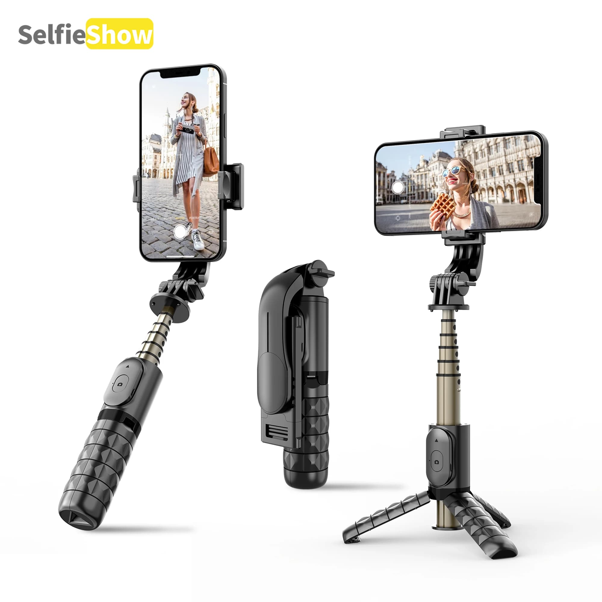 Q10 Mini Tripod Bluetooth Selfie Stick 360 Aluminum Alloy Rotation Tripe Stabilizers with Phone Support for Vlog/Video
