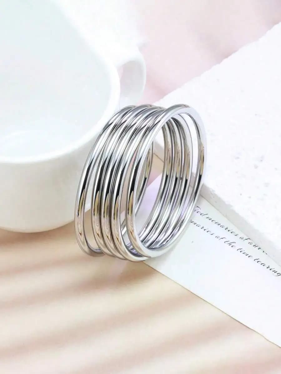 Minimalist Stainless Steel Stackable Round Bangle Bracelet For Women