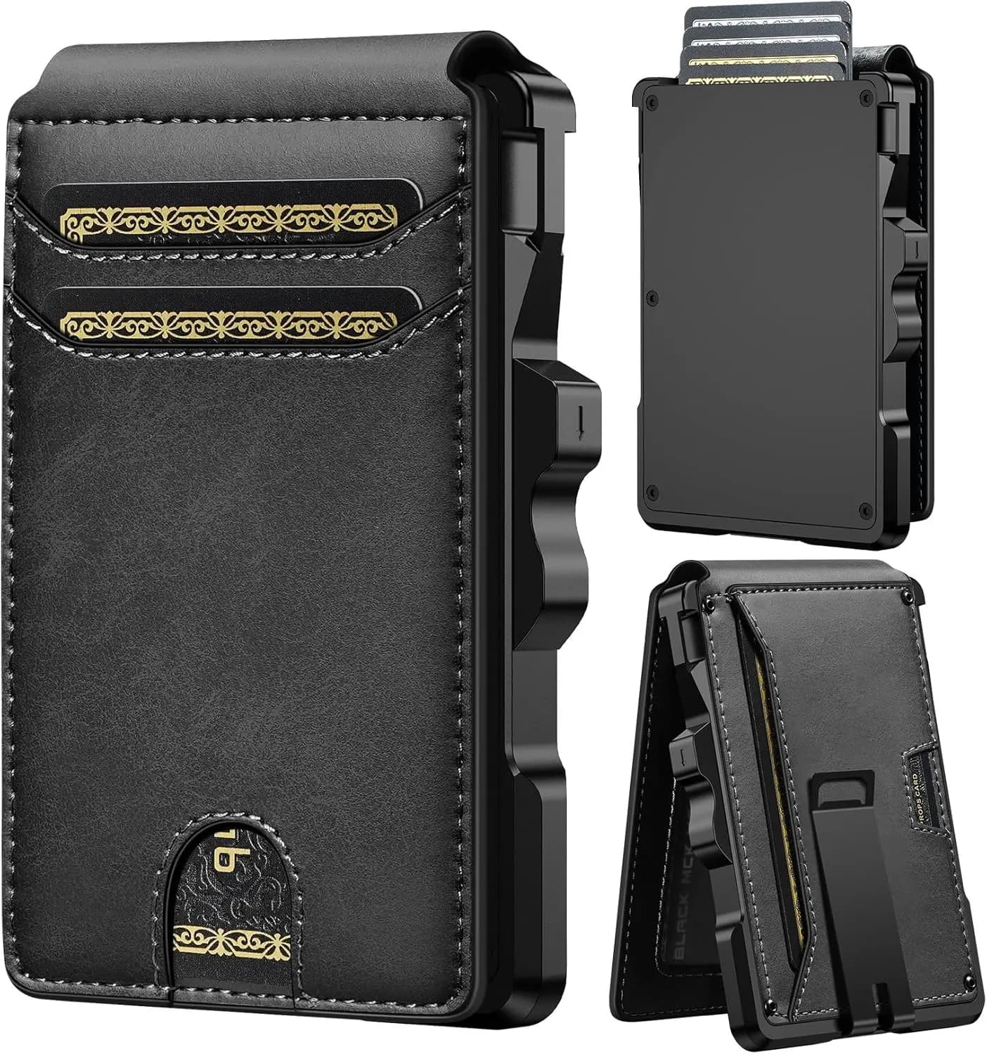Portafoglio sottile con blocco RFID per uomo con fermasoldi, porta carte di credito, regalo ideale per marito e padre