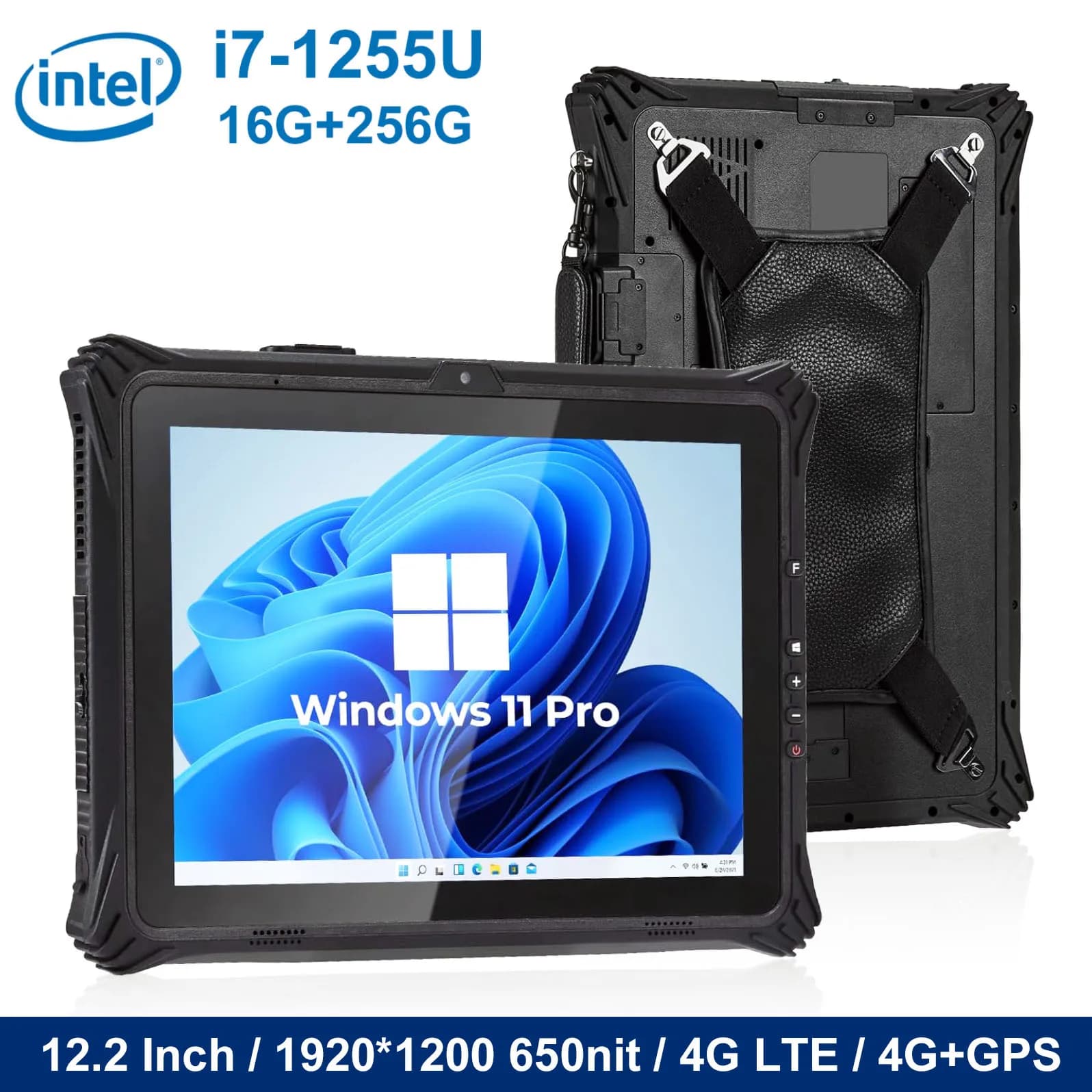 RUGLINE Tablet Industriale Impermeabile da 12,2 Pollici con Windows 11 Pro, CPU I7-1255U/I5, 4G LTE, GPS, 1920*1200, 650 nit, Wifi6