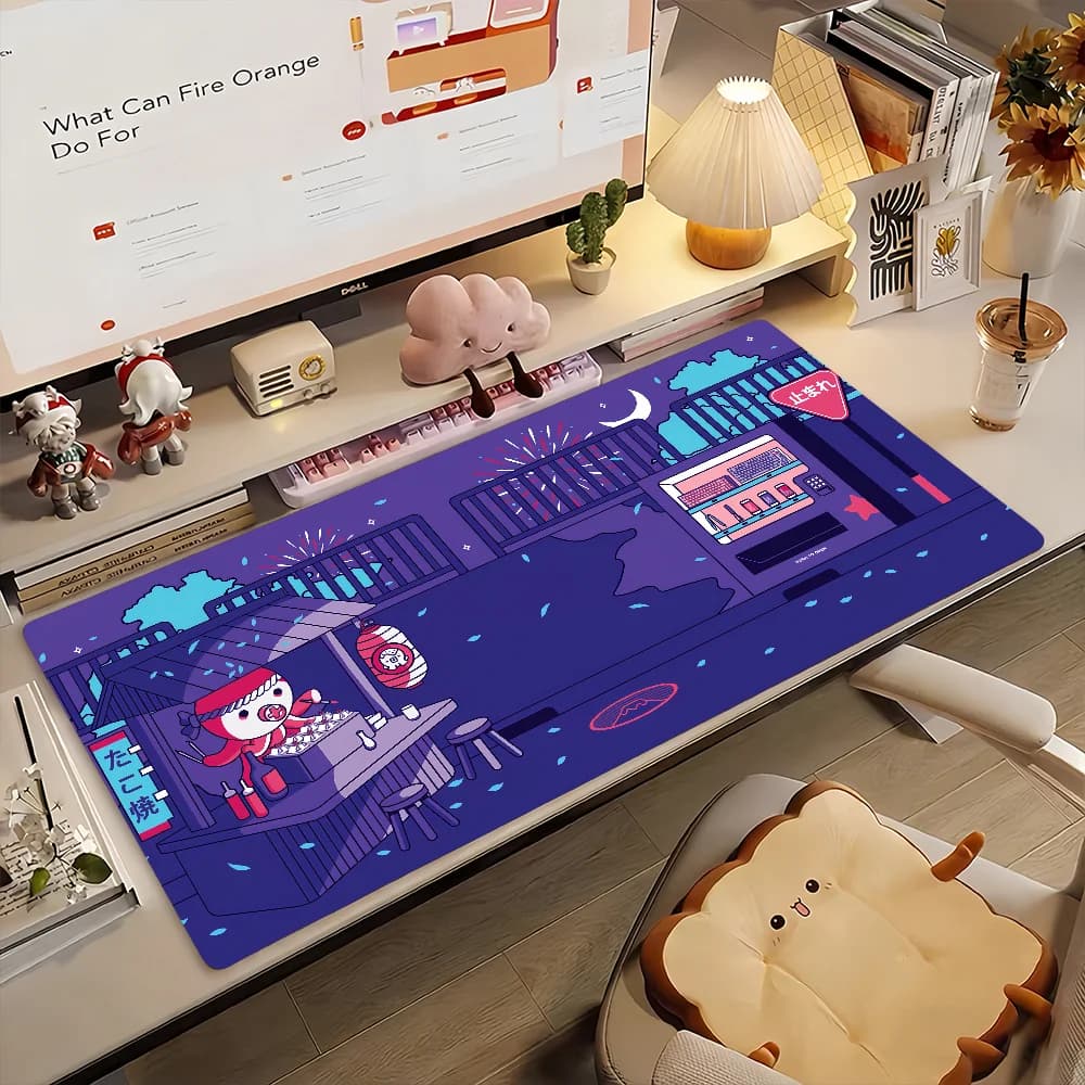 Tappetino per mouse da gaming antiscivolo in gomma, grande, con motivo cartone animato notte lunare e mercato notturno, decorazione per computer, scrivania, laptop, ufficio
