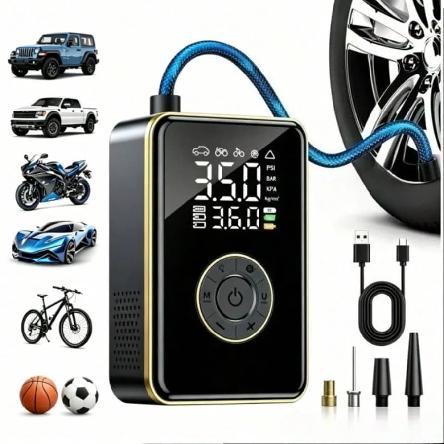 Tire Inflator Portable Air Compressor,150 PSI Cordless Mini Air Bike Auto Shut-Off Pump with Digital Display Pressure Gauge, Fast Inflation & LED Light for Car Tires,Motorcycles,Bikes,Balls
