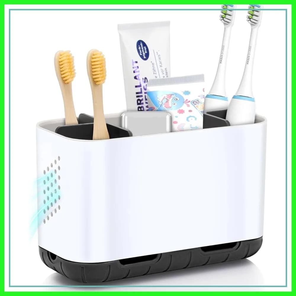 Portaspazzolino da Bagno con Divisori Regolabili e Drenaggio, Organizzatore per Spazzolino Elettrico e Dentifricio da Appoggio