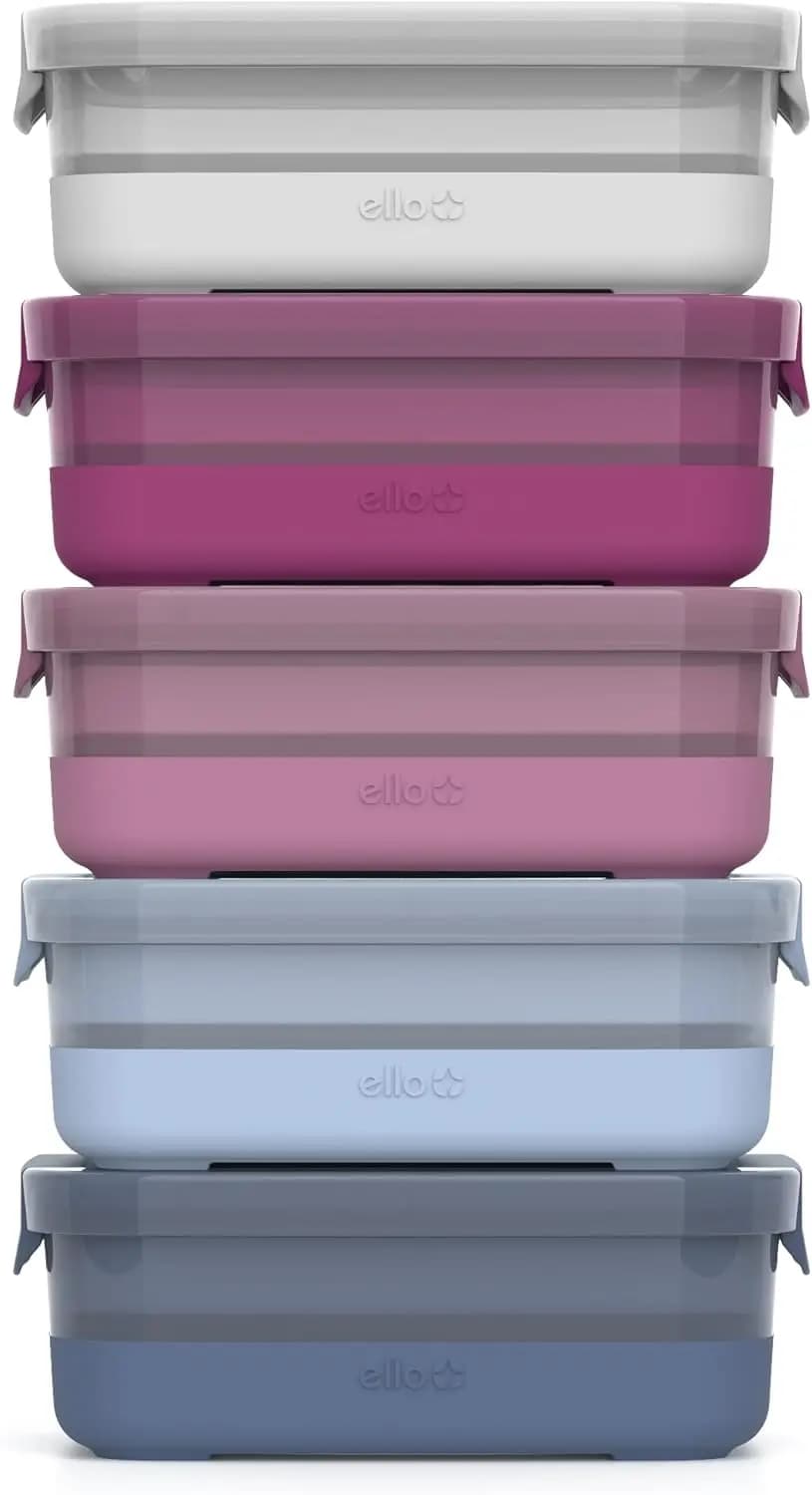 Set di 10 Contenitori per Alimenti in Plastica da 3,7 Tazze, Set da 5 Pezzi - Contenitori per Alimenti in Plastica Senza BPA con Base in Silicone e Chiusura Ermetica