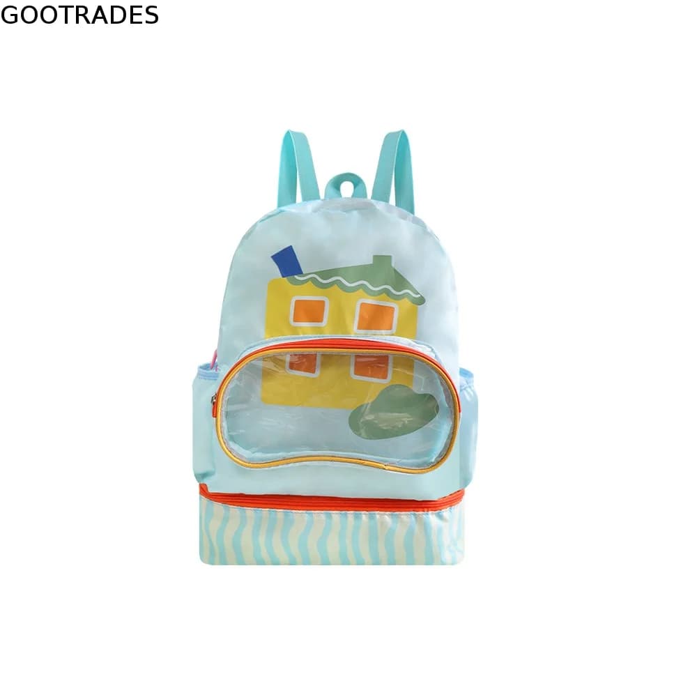 Waterproof Swimming Storage Bag Cartoon Design Wet Dry Separation Swim Backpack Double-Shoulder Shoe Compartment