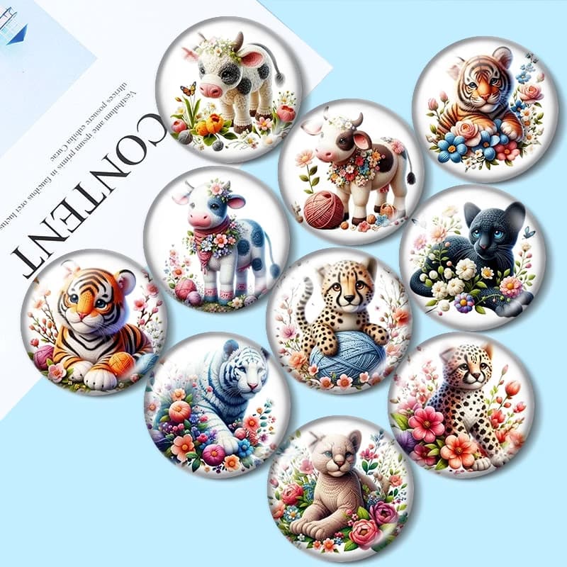 Cartoon Lion Tiger Cow 12/18/20/25mm glass cabochon bracelet pendant rings for jewelry demo earrings back Making findings
