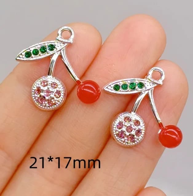 10 pcs Cherry Charm Pendants Enamel Craft, Perfect for DIY Earrings, Bracelets, Neck Handmade Craft Supplie