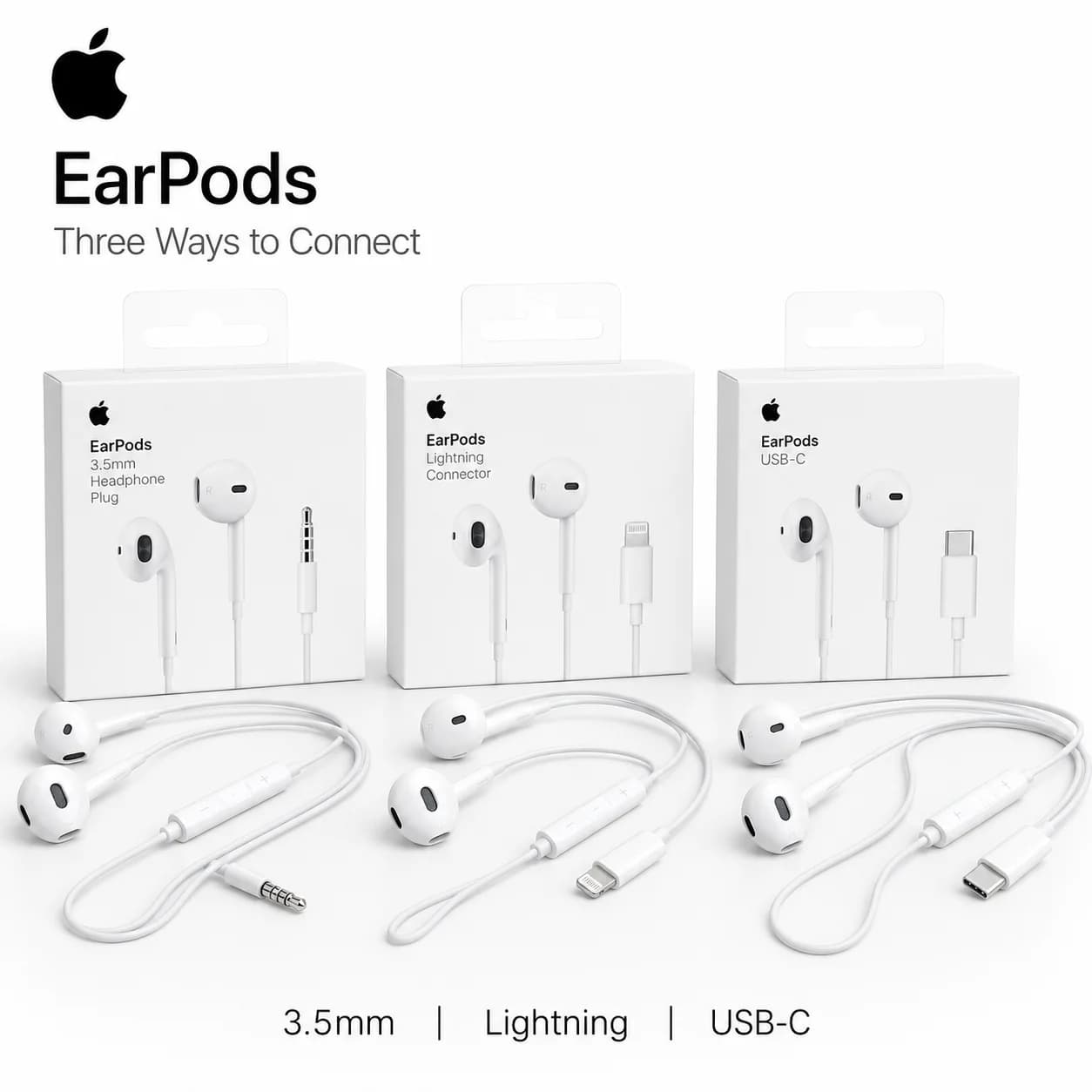 Official Apple EarPods Wired Earphones 3.5mm Lightning USB-C Connector with Mic Volume Control for iPhone iPad Mac