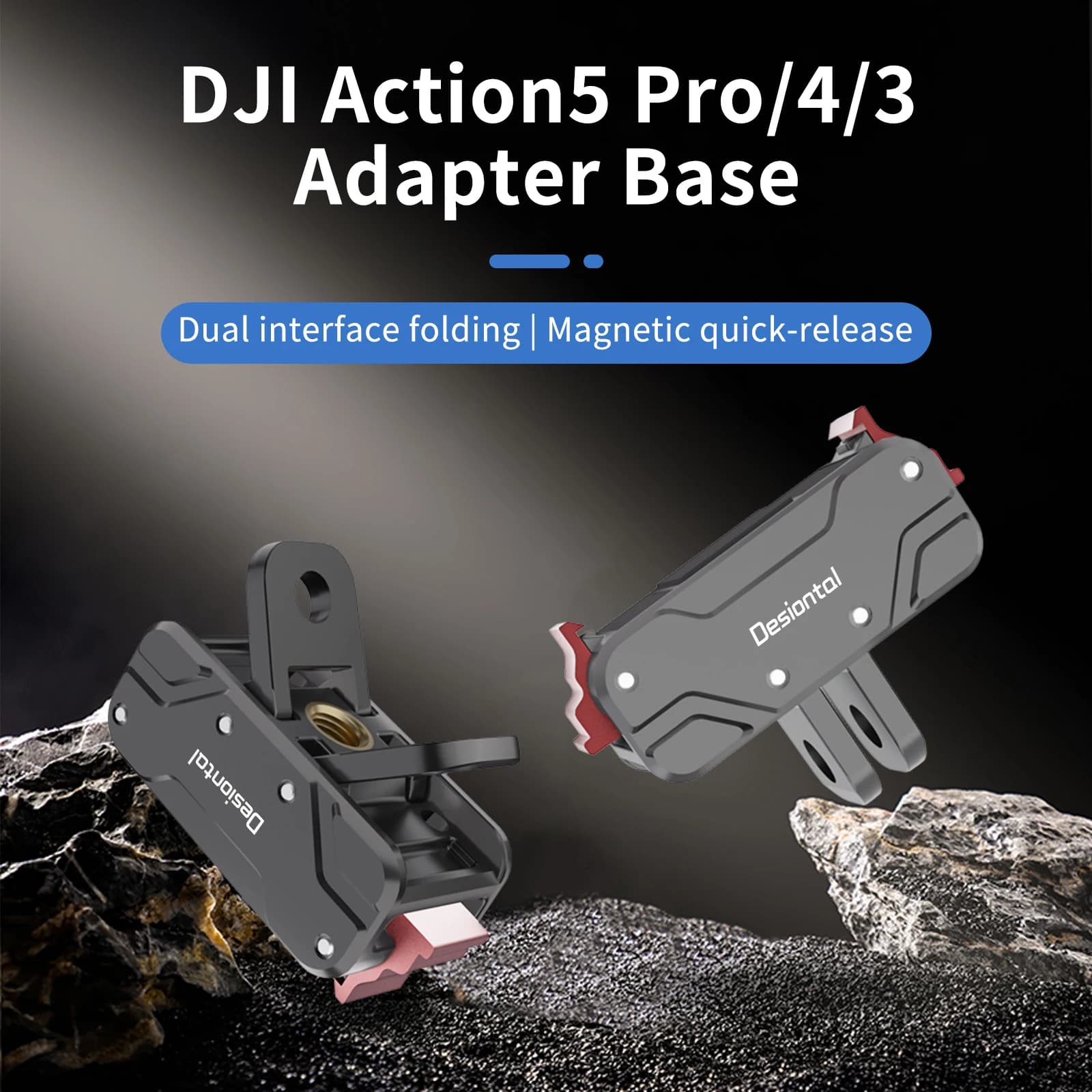 Desiontal Ds02 Quick Hook Base for DJI Action Camera, Aluminum Alloy with 1/4 Faces, Light and Outlying Metallic Base
