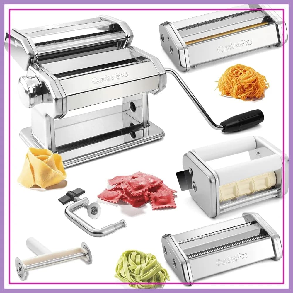Macchina per Fare la Pasta con 3 Accessori per 5 Tipi di Pasta, in Acciaio Inossidabile, Spessore Regolabile