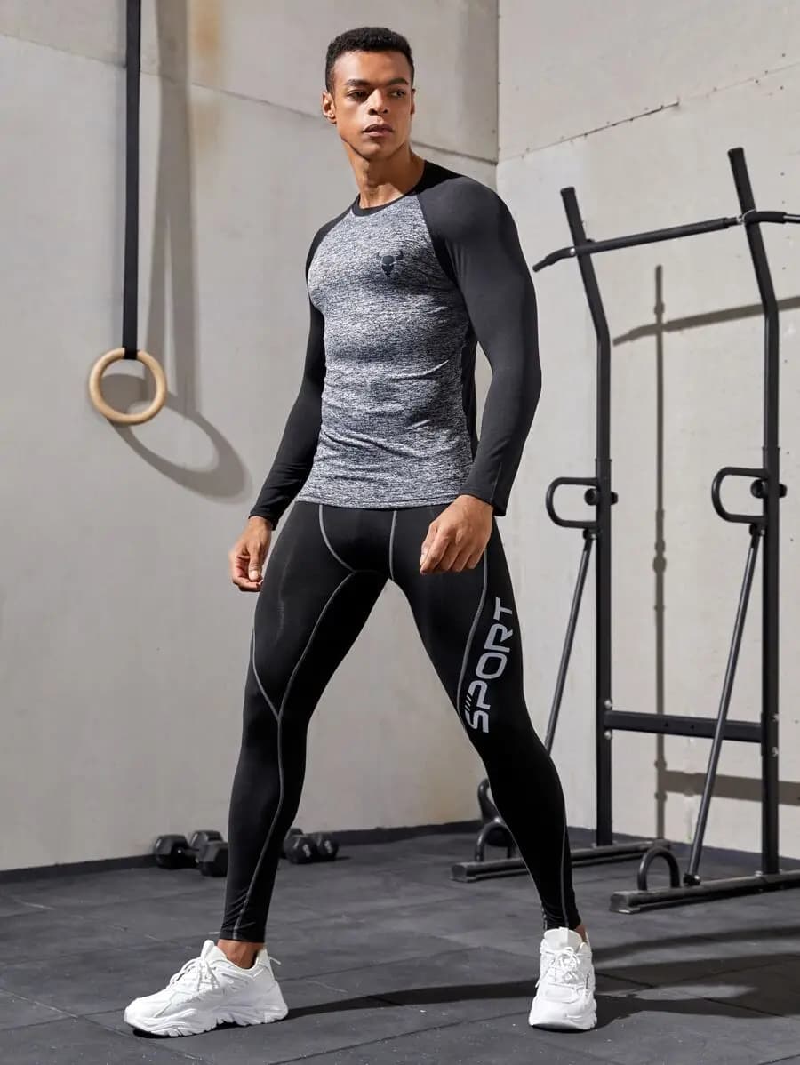 Leggings da Uomo per Fitness con Grafica Riflettente, Traspiranti ed Elasticizzati in 4 Direzioni