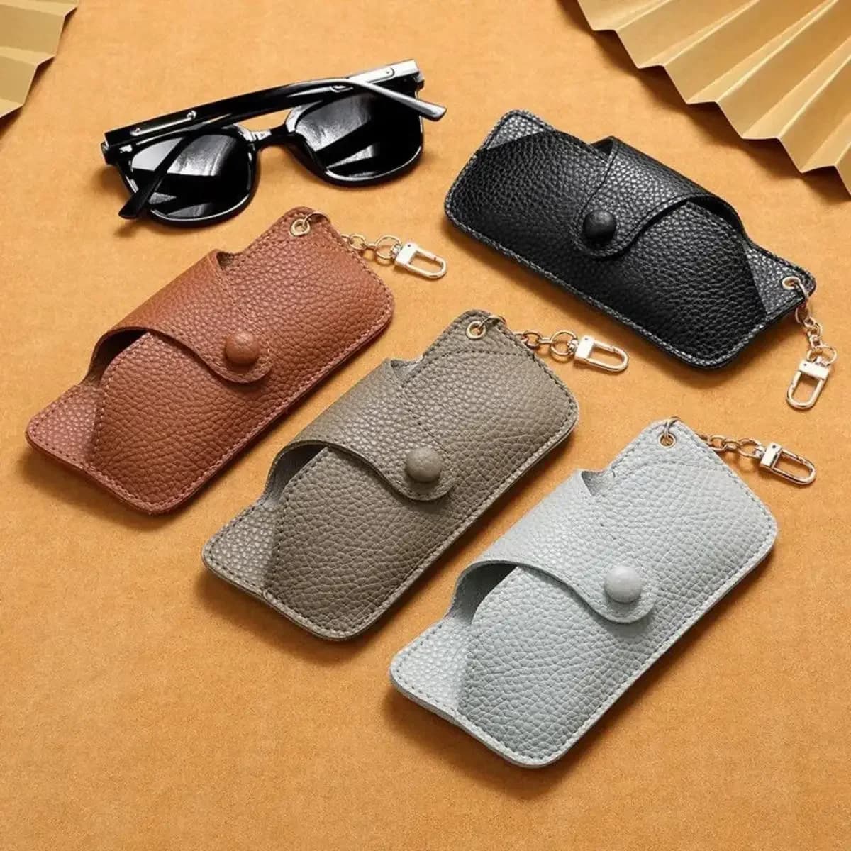 Borsa per occhiali con bottone a pressione da 1 pezzo: occhiali da sole portatili in pelle PU e custodia per occhiali da lettura con clip (4 colori tra cui scegliere)